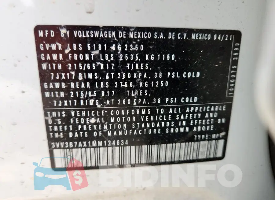 3VV3B7AX1MM124634 Photo# 13