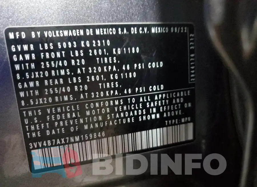 3VV4B7AX7NM159846 Photo# 13