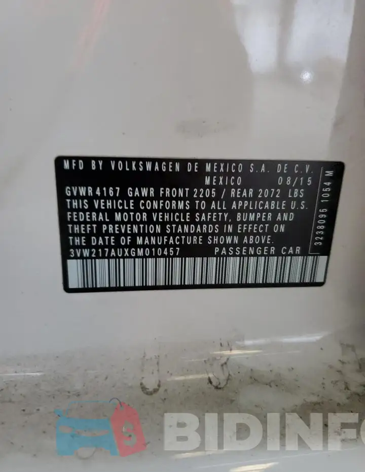 3VW217AUXGM010457 Photo# 12