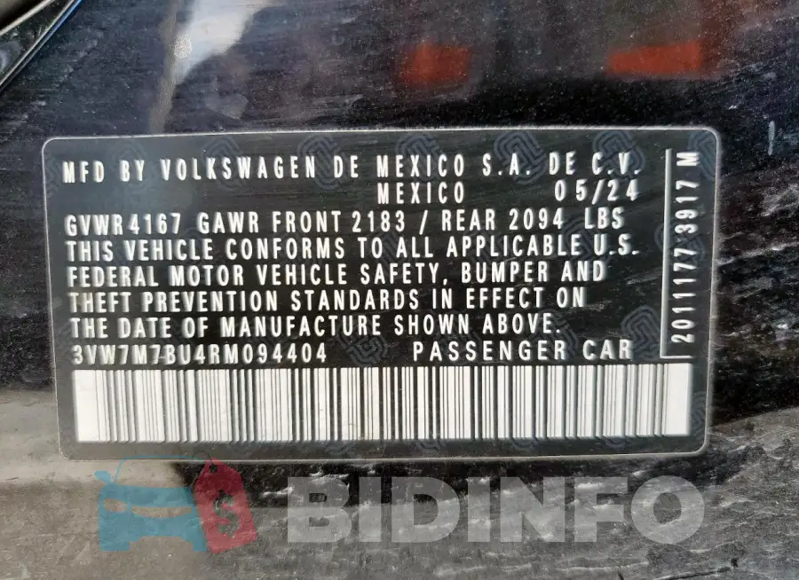 3VW7M7BU4RM094404 Photo# 13