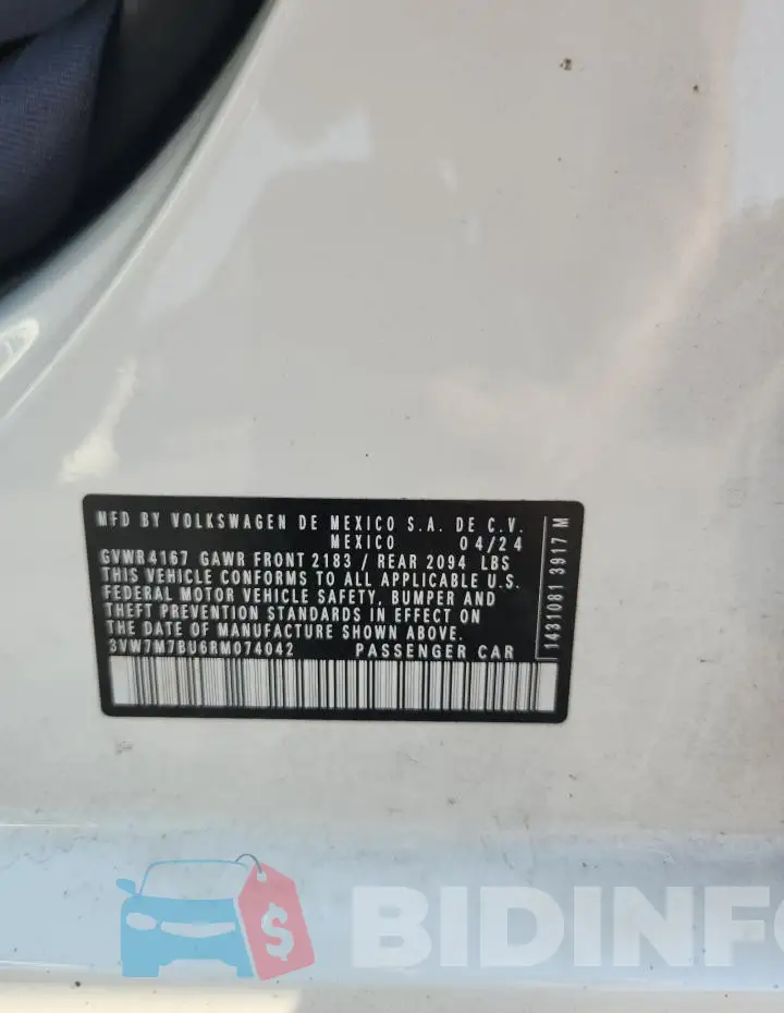 3VW7M7BU6RM074042 Photo# 12
