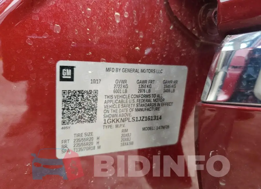 1GKKNPLS1JZ161314 Photo# 13
