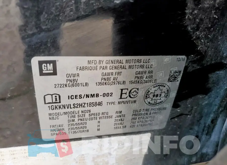 1GKKNVLS2HZ185846 Photo# 13