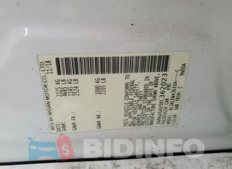 1N4AA6AV3KC362023 Photo# 12