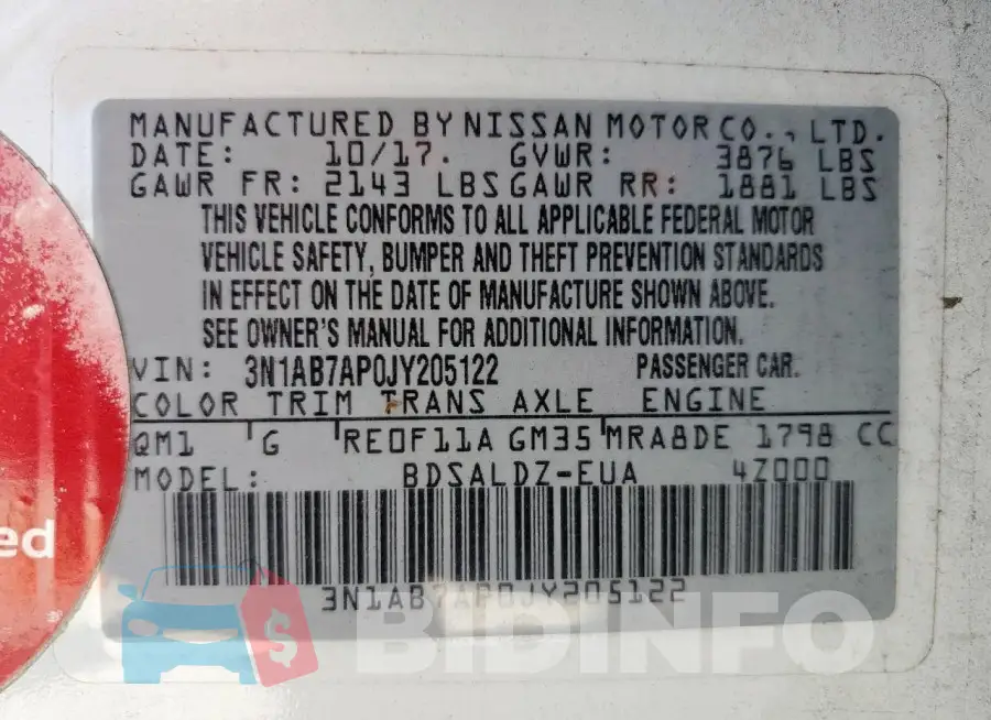 3N1AB7AP0JY205122 Photo# 12
