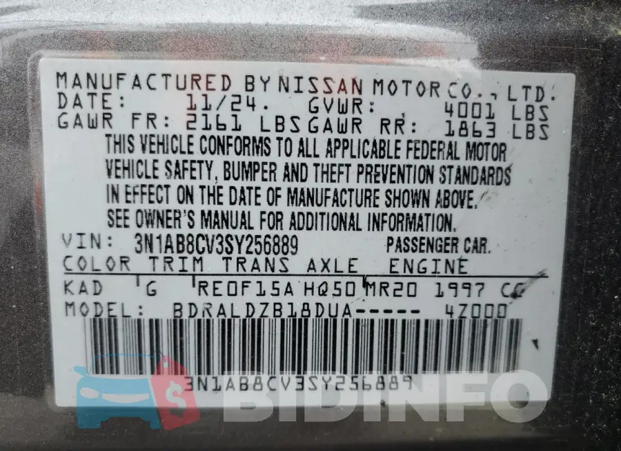 3N1AB8CV3SY256889 Photo# 12