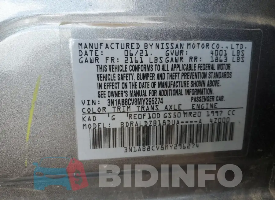 3N1AB8CV8MY296274 Photo# 12