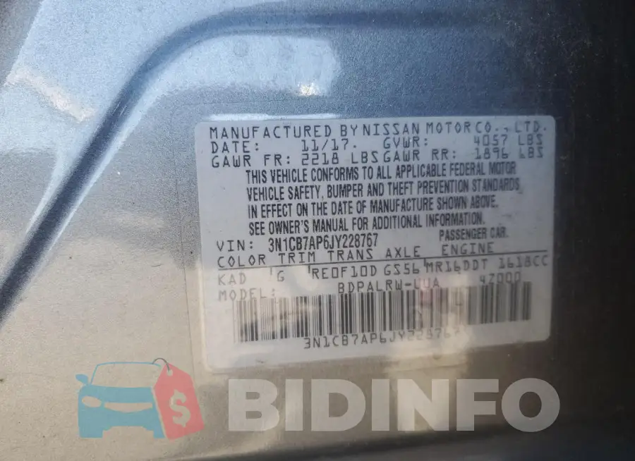 3N1CB7AP6JY228767 Photo# 12