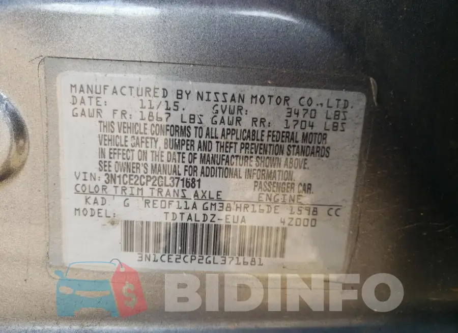3N1CE2CP2GL371681 Photo# 13