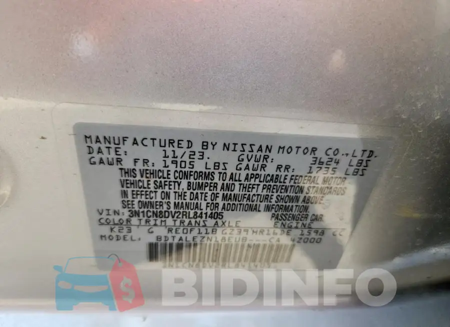3N1CN8DV2RL841405 Photo# 12