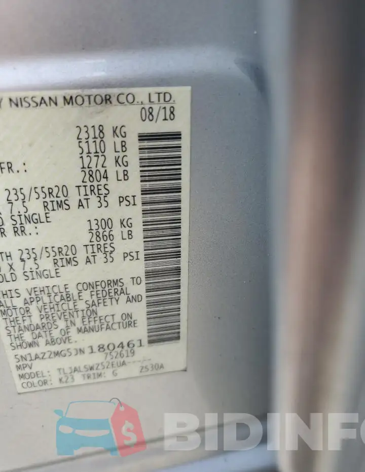 5N1AZ2MG5JN180461 Photo# 13