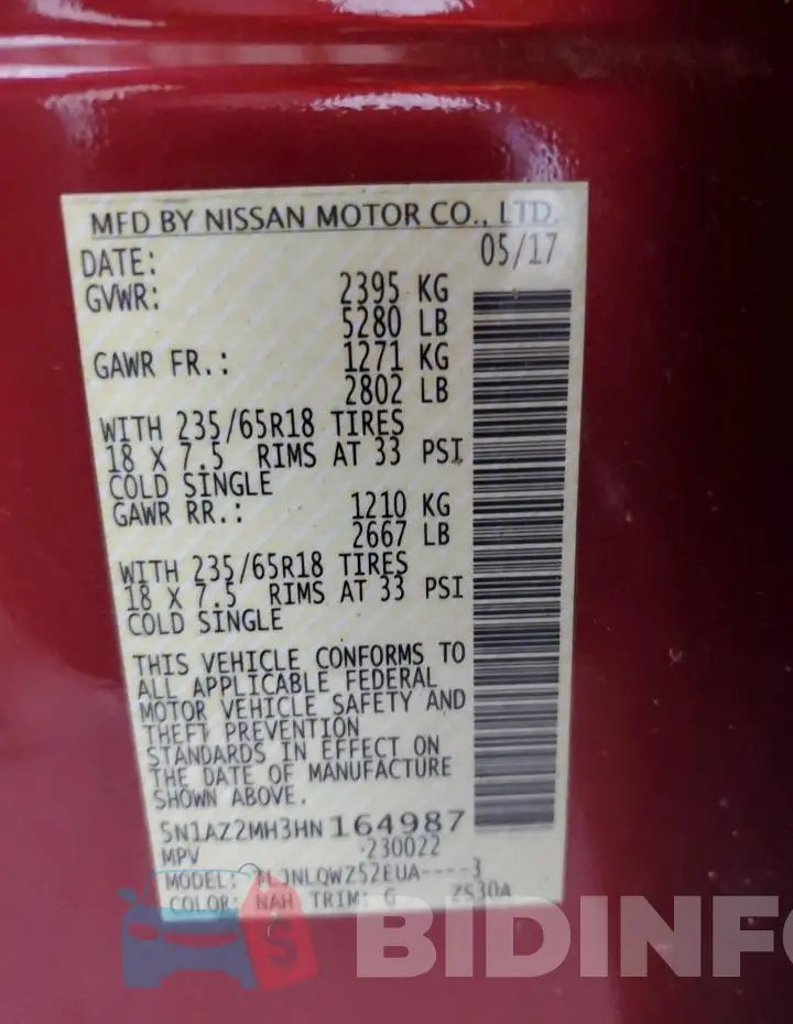 5N1AZ2MH3HN164987 Photo# 13