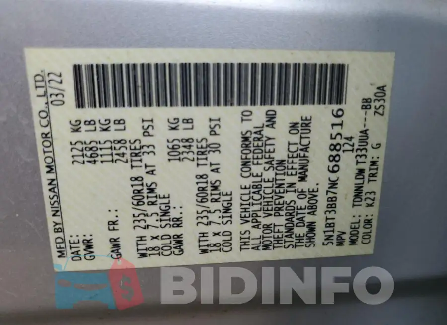 5N1BT3BB7NC688516 Photo# 13