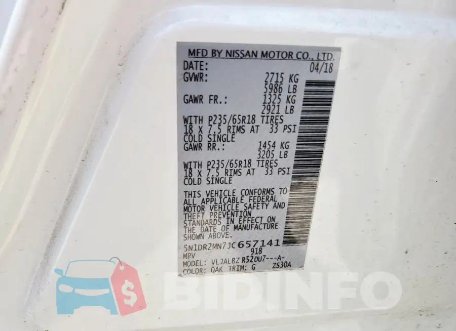 5N1DR2MN7JC657141 Photo# 13