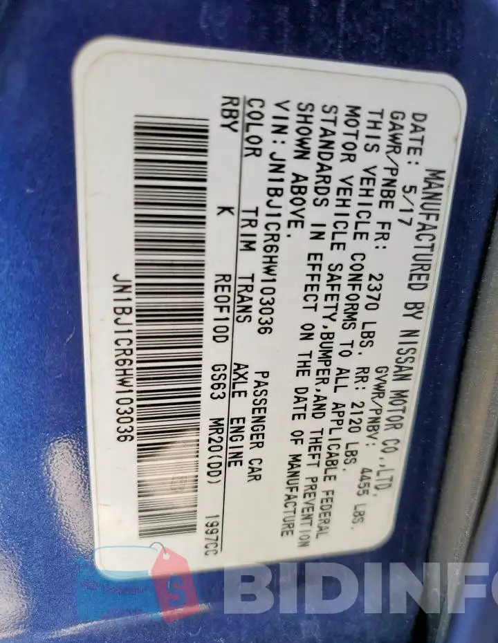 JN1BJ1CR6HW103036 Photo# 13