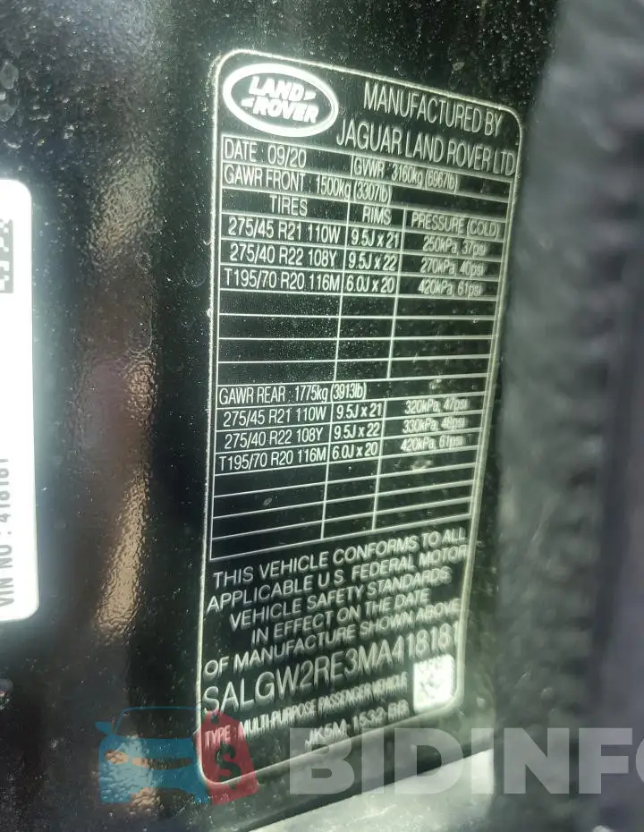 SALGW2RE3MA418181 Photo# 13