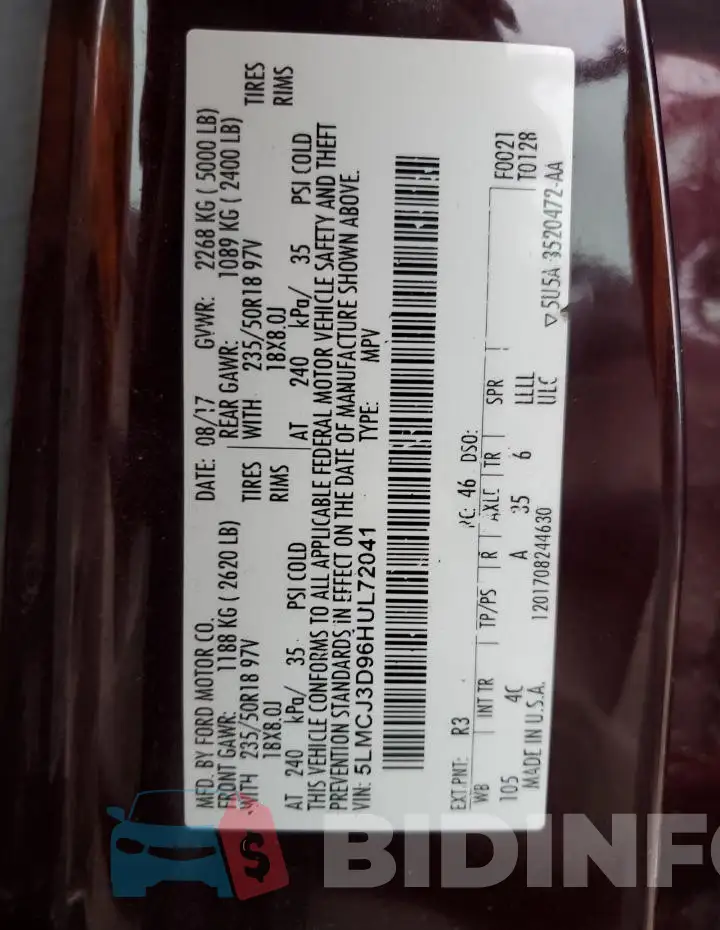 5LMCJ3D96HUL72041 Photo# 12