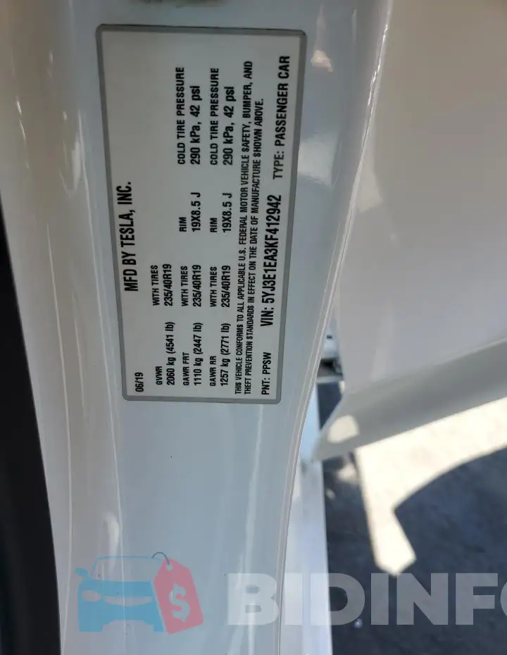 5YJ3E1EA3KF412942 Photo# 12
