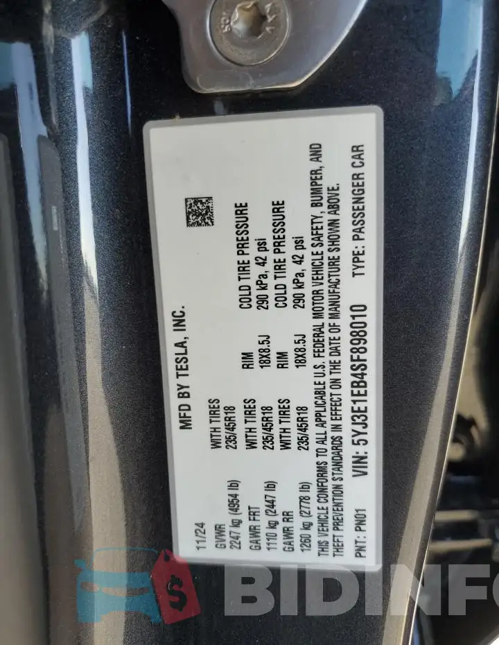 5YJ3E1EB4SF898010 Photo# 12