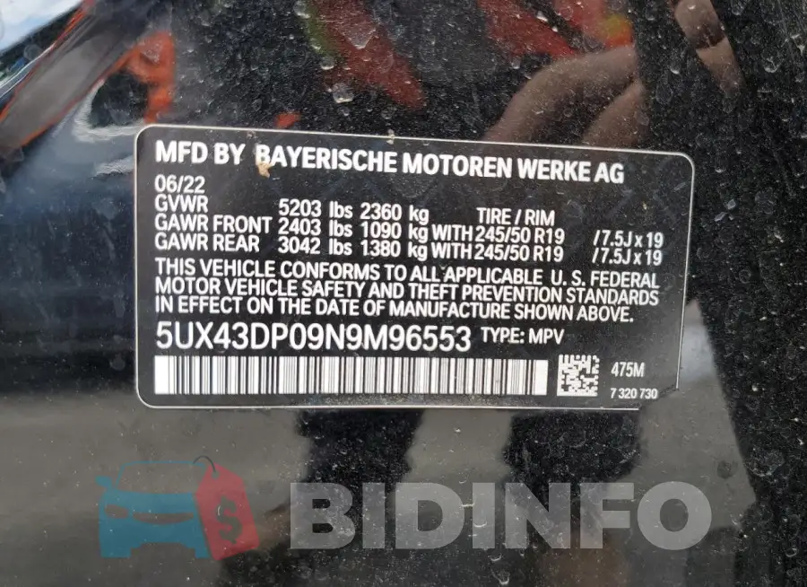 5UX43DP09N9M96553 Photo# 14