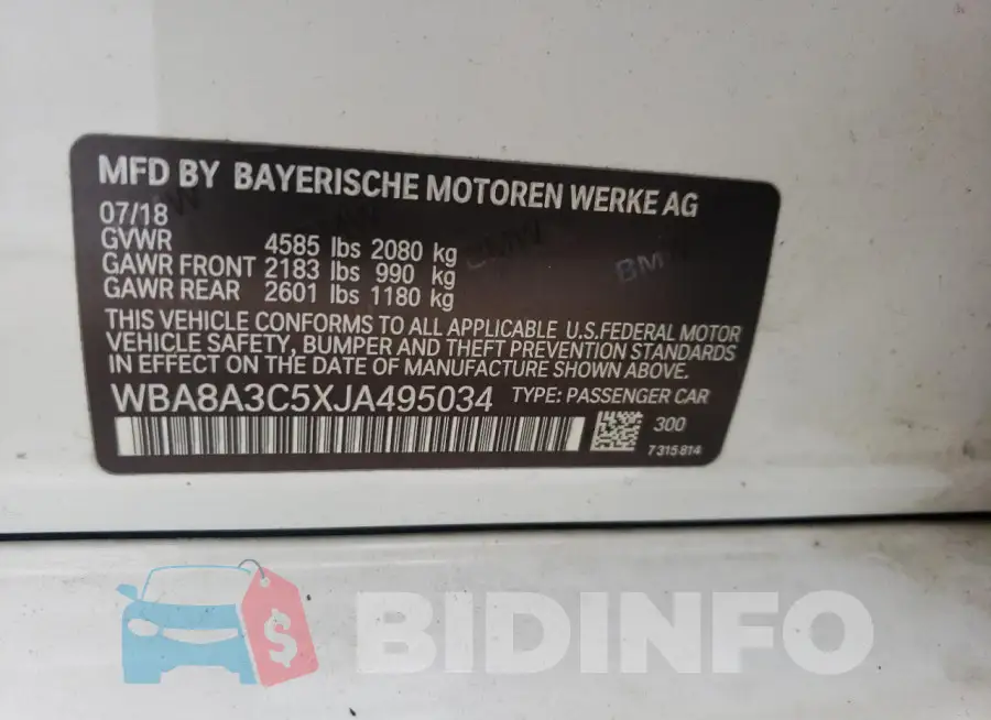 WBA8A3C5XJA495034 Photo# 12