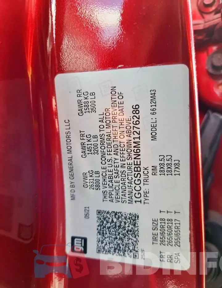 1GCGSBEN6M1276286 Photo# 12