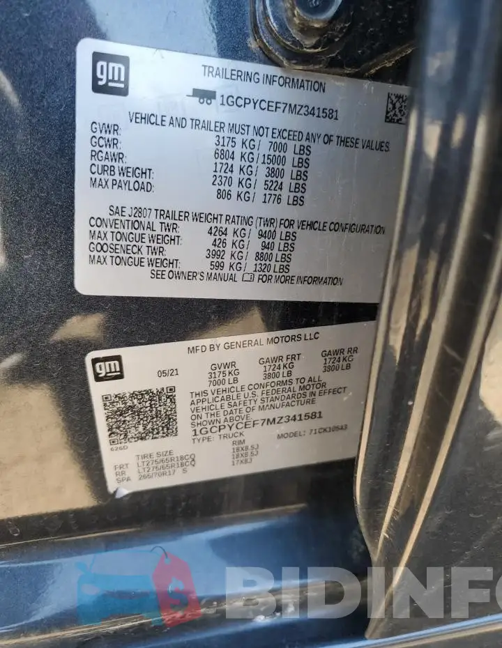 1GCPYCEF7MZ341581 Photo# 12