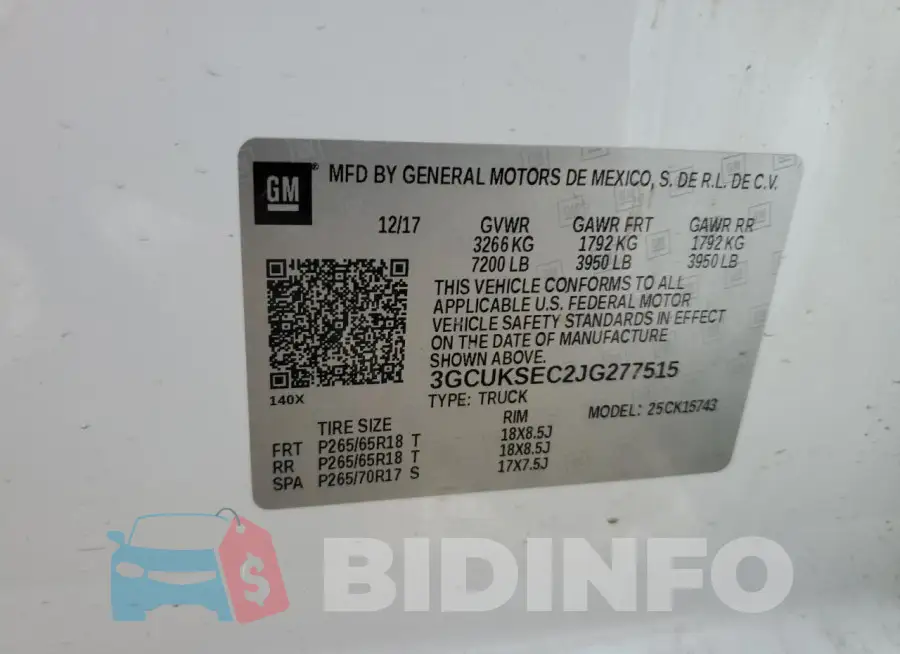 3GCUKSEC2JG277515 Photo# 13