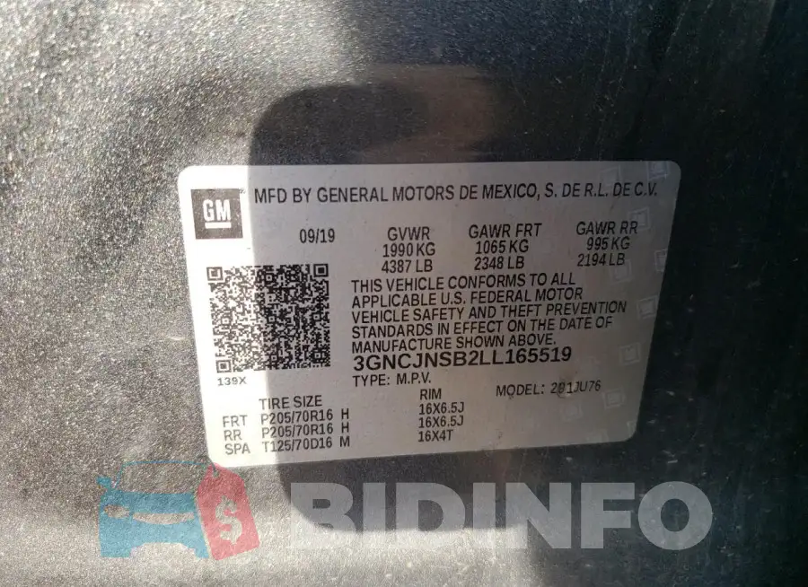 3GNCJNSB2LL165519 Photo# 13