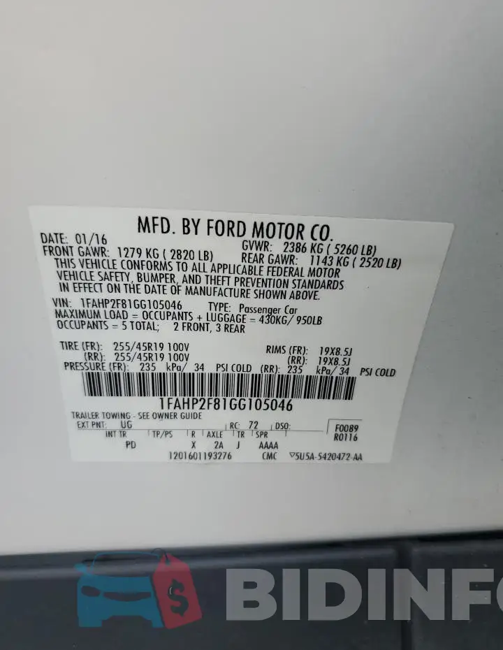 1FAHP2F81GG105046 Photo# 12
