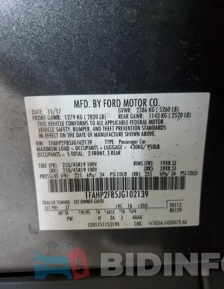 1FAHP2F85JG102139 Photo# 12