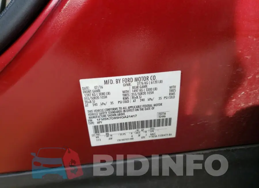 1FM5K7D85HGA21417 Photo# 14