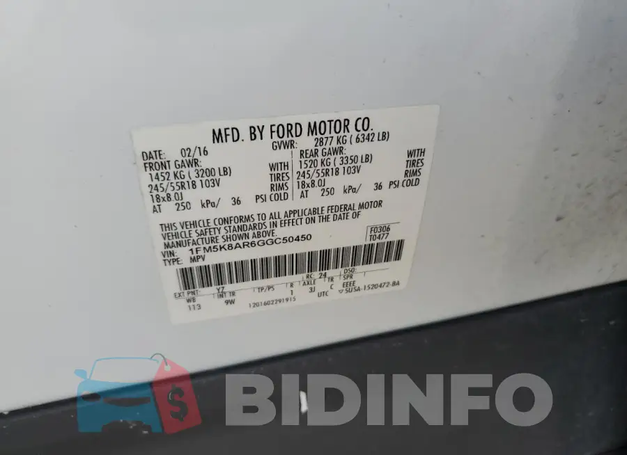 1FM5K8AR6GGC50450 Photo# 13