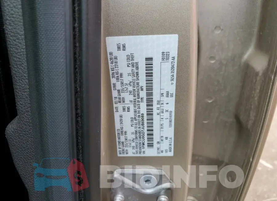 1FMCU0GD7JUB69089 Photo# 14