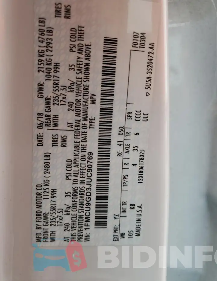 1FMCU9GD3JUC90769 Photo# 12