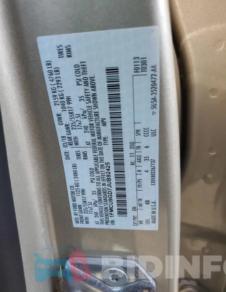 1FMCU9GD7JUB92425 Photo# 12