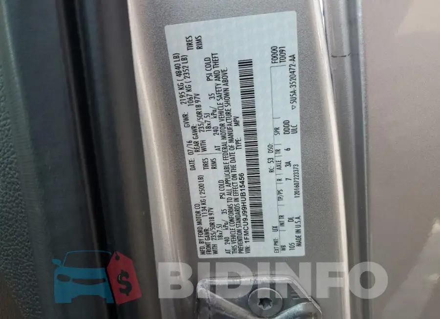 1FMCU9J99HUB15456 Photo# 12