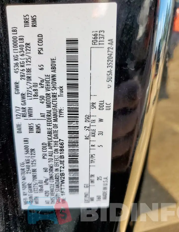 1FT7W2BT2JEB18667 Photo# 12