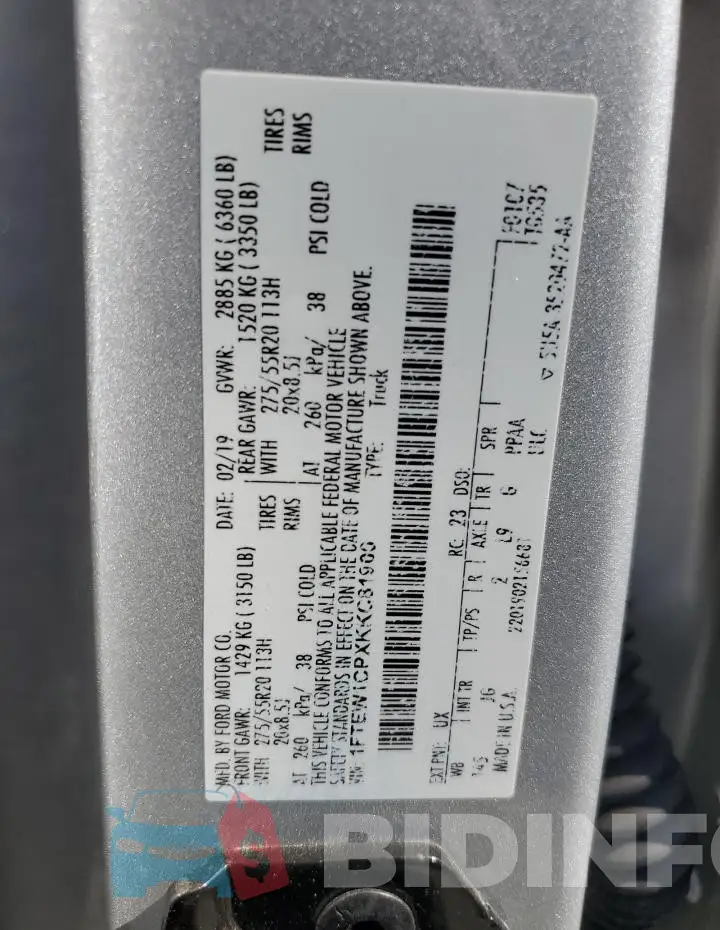 1FTEW1CPXKKC81900 Photo# 12
