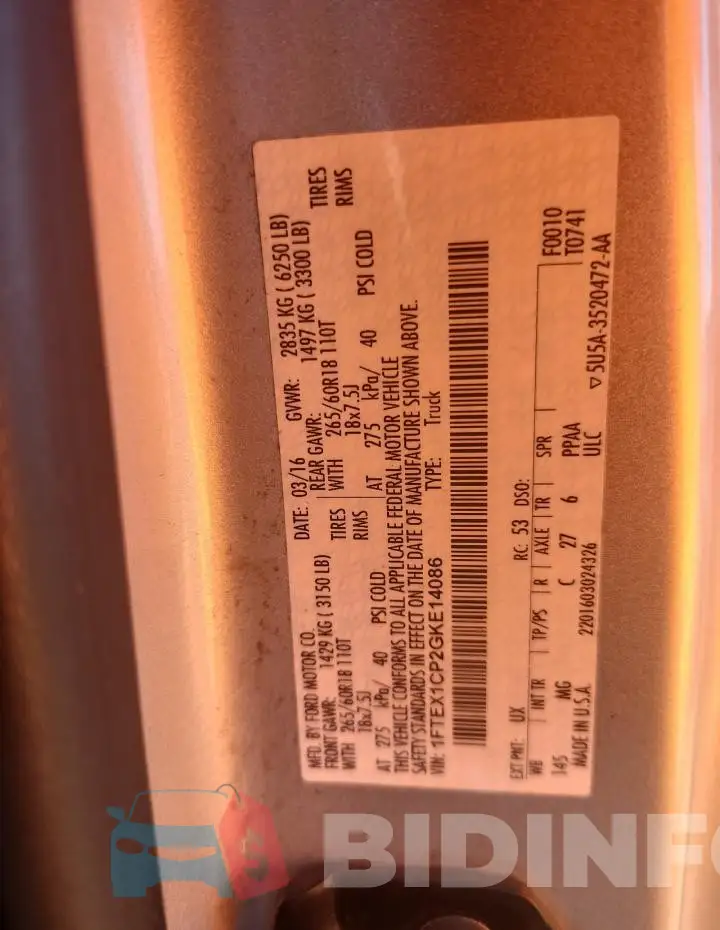 1FTEX1CP2GKE14086 Photo# 12