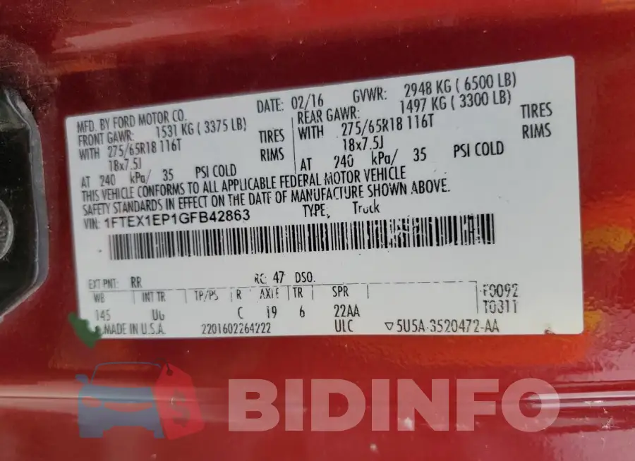 1FTEX1EP1GFB42863 Photo# 12