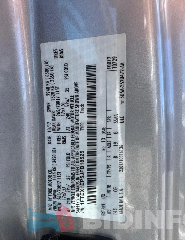 1FTEX1EP5JFB18525 Photo# 10