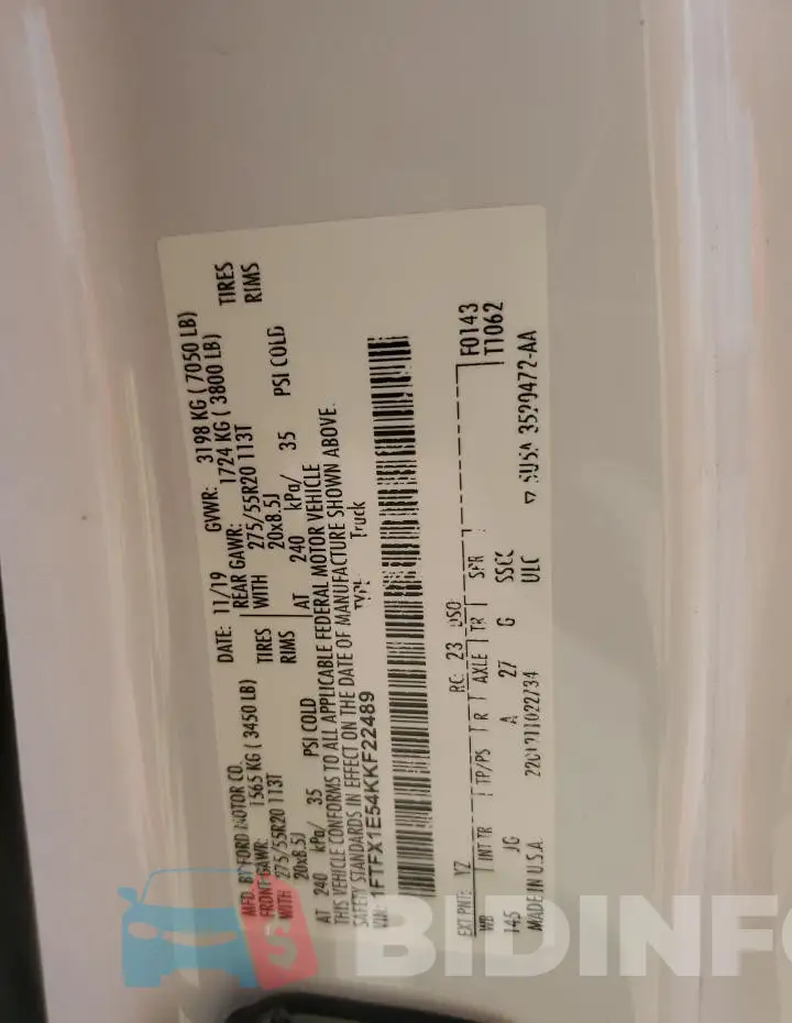 1FTFX1E54KKF22489 Photo# 12