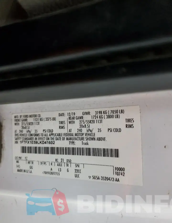 1FTFX1E59LKD41602 Photo# 12