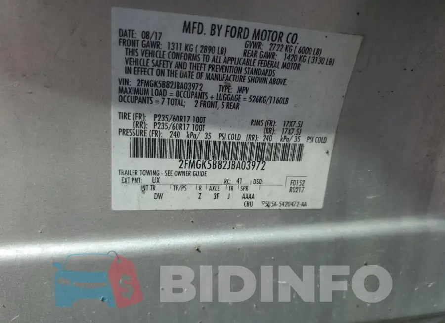 2FMGK5B82JBA03972 Photo# 13