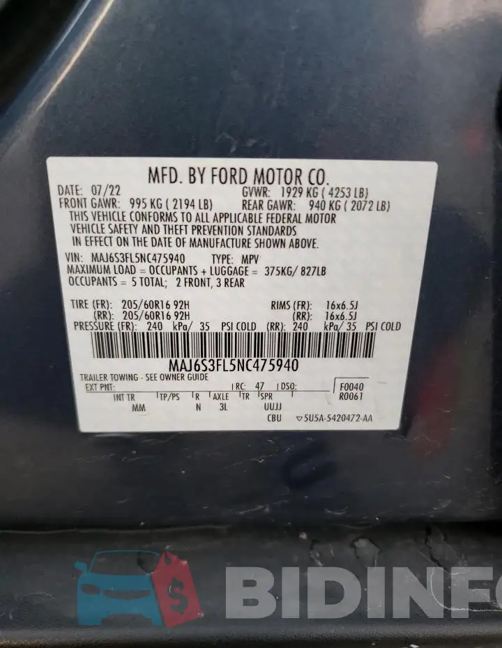 MAJ6S3FL5NC475940 Photo# 13