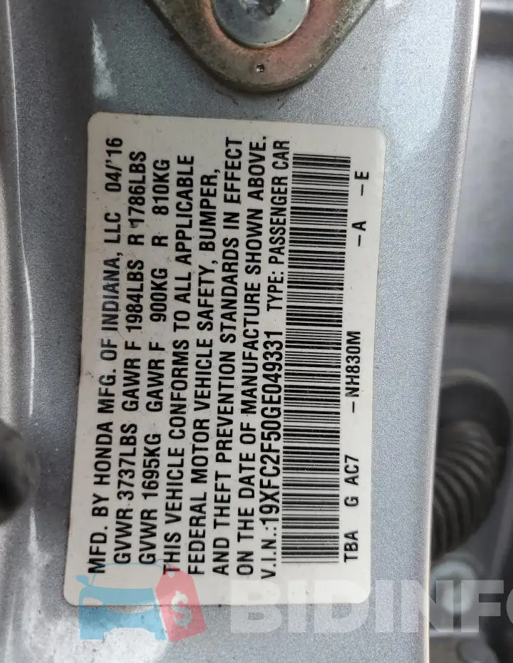 19XFC2F50GE049331 Photo# 12