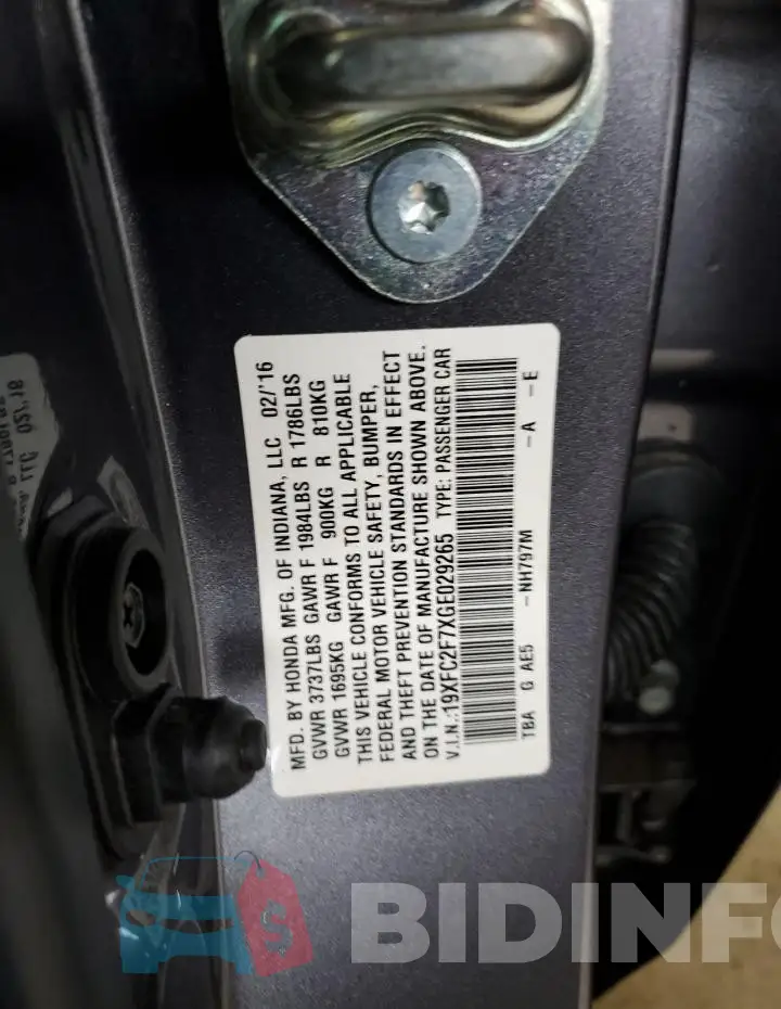 19XFC2F7XGE029265 Photo# 13