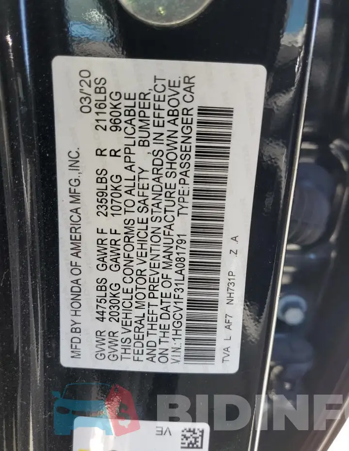 1HGCV1F31LA081791 Photo# 12