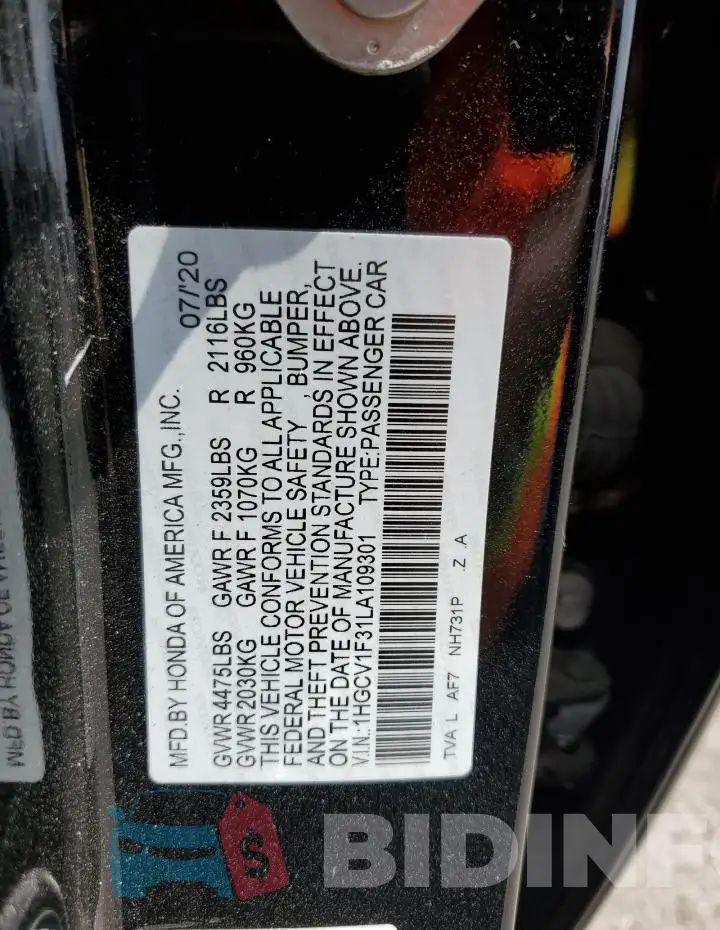 1HGCV1F31LA109301 Photo# 12